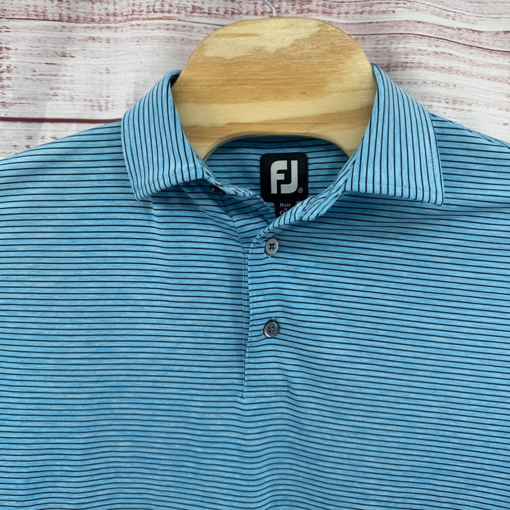FootJoy Polo Shirt Mens Medium Stripe Performance Golf Athletic Casual Preppy